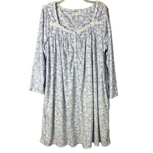EILEEN WEST Periwinkle Floral Plush Velour Long Sleeve Nightgown Size L Cozy